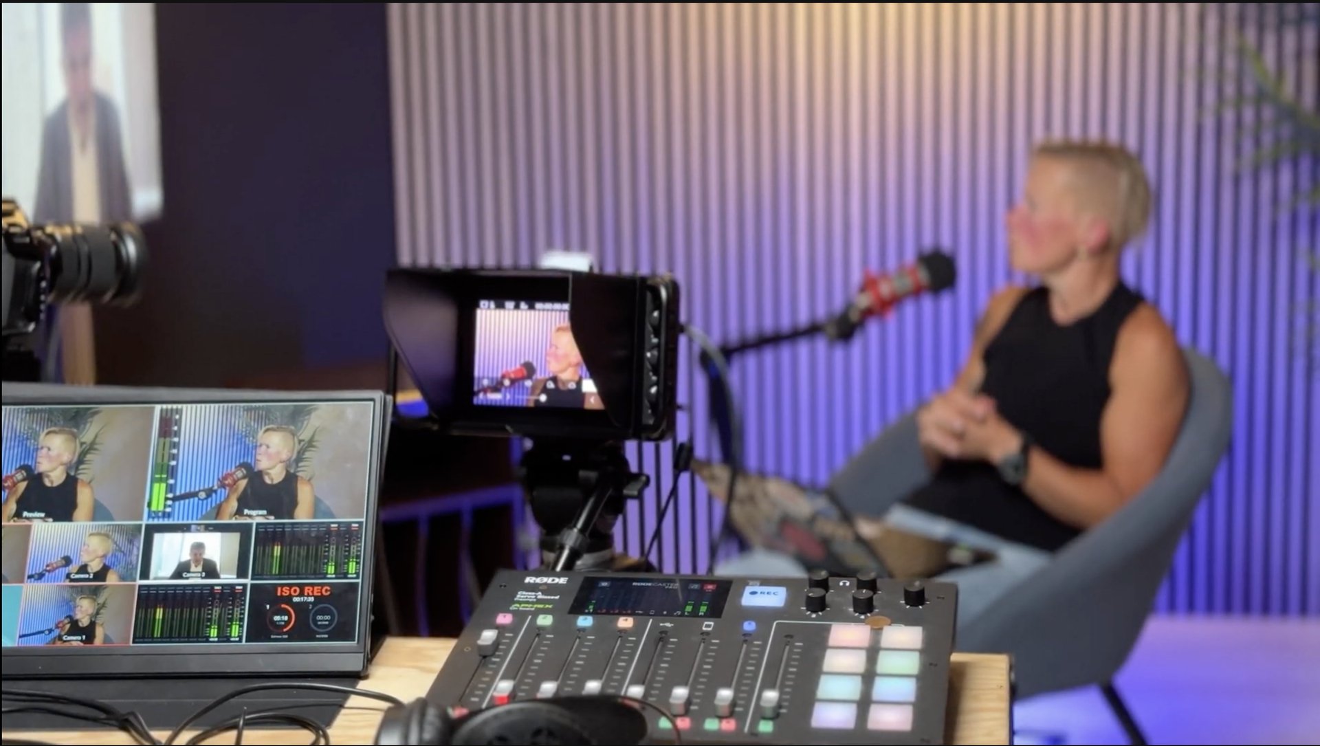 Presenter at the mixing desk during a Difference Makers Discuss recording