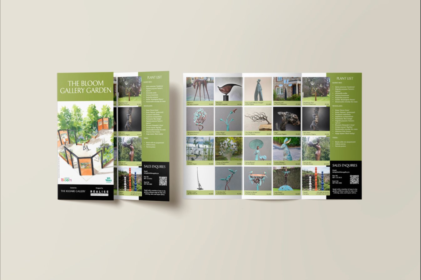 The Bloom Gallery Garden tri-fold brochure for The Kildare Gallery